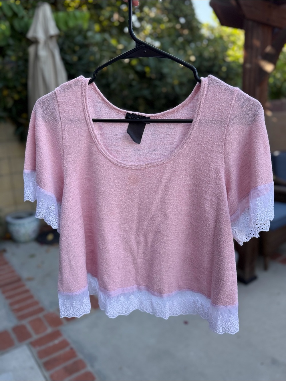 Pink Lace-Trim Short Sleeve Women’s Top